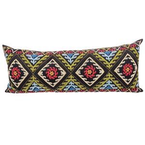 Crate & Barrel Lumbar Throw Pillow 36x14 Feather Down Embroidered Decorative